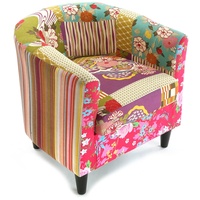 Versa Pink Patchwork Sessel für Wohnzimmer, Schlafzimmer oder Esszimmer, bequemer und Anderer Sessel, mit Armlehnen, Maßnahmen (H x L x B) 56 x 62 x 64 cm, Baumwolle und Holz, Farbe: Rosa
