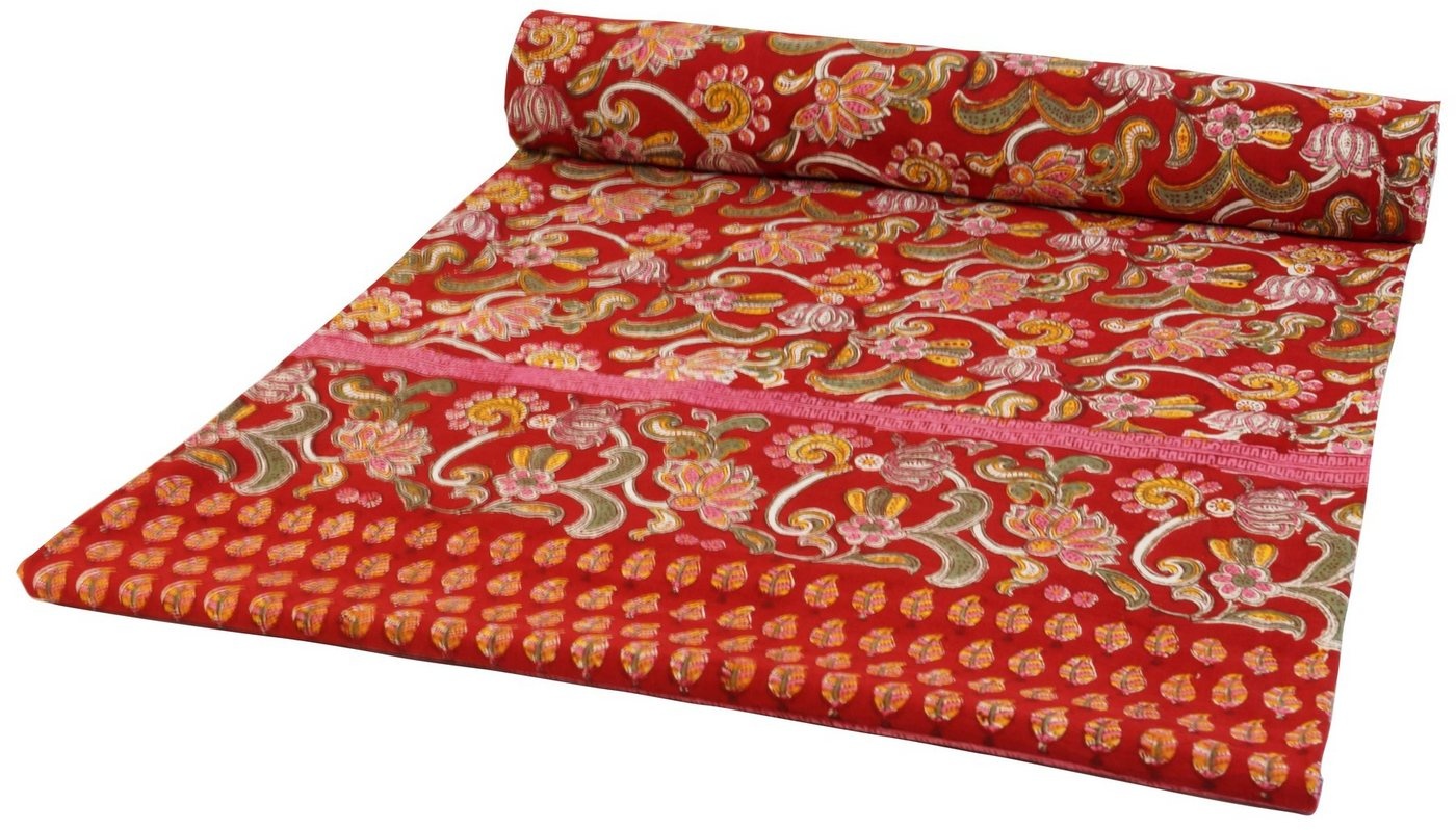 Tagesdecke Blockdruck Tagesdecke, Bett & Sofaüberwurf,.., Guru-Shop rot 200 cm