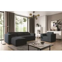 Fun Möbel Ecksofa Schlafsofa inkl. Sessel WALDO, Stoff Brooklyn Meeresblau Ottomane Links