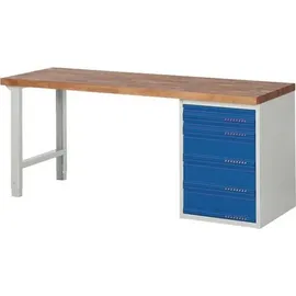 NW NORDWEST Werkbank Ser.BK 650 B2000xT700xH840mm Buche massiv grau/blau 5 Schubl.TECWERK
