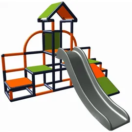 Moveandstic move and stic Charlin Spielturm mit Rutsche und Schräge für den Garten oder das Kinderzimmer apfelgrün-orange-titangrau