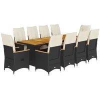 vidaXL 11-tlg Garten-Bistro-Set mit Kissen Schwarz Poly Rattan Modell 3