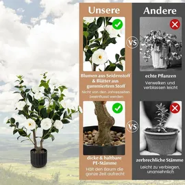 Costway Kamelienbaum, 2er Set mit Blüten 95cm Weiß,