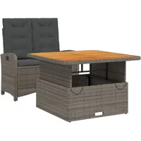 VidaXL 2-tlg. Garten-Essgruppe mit Kissen Grau Poly Rattan