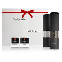 LARS NYSØM Gewürzmühlen & Gewürze Geschenkset - Salz und Pfeffermühlen Set mit 2 hochwertigen Gewürzdosen (Salz, Pfeffer) - Durch schöne Geschenkbox eine tolle Geschenk Idee (Carbon Black)
