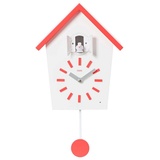 Cuco Clock Wanduhr Kuckucksuhr BAUERNHAUS, Pendeluhr Wanduhr, Moderne Schwarzwalduhr (28,3 × 22,8 × 10,4cm, mit Nachtruhefunktion, Vogelgezwitscher) rot