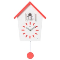 Cuco Clock Wanduhr Kuckucksuhr BAUERNHAUS, Pendeluhr Wanduhr, Moderne Schwarzwalduhr (28,3 × 22,8 × 10,4cm, mit Nachtruhefunktion, Vogelgezwitscher) rot