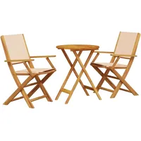 vidaXL 3-tlg. Bistro-Set Beige Stoff und Massivholz