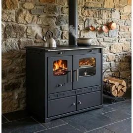 prometey ltd Küchenofen Holzherd ECO LUX INOX, Edelstahlbackfach, schwarz, rechte Version