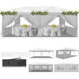 BreezTerra Pavillon 3x6 m,Faltpavillon Wasserdicht Windfest UV 50+ Sonnenschutz, mit 6 Seitenwände,4 Fenster,Höhenverstellbare, Stabil Gartenzelt Partyzelt für Garten, Party, Terrasse,Camping Weiß