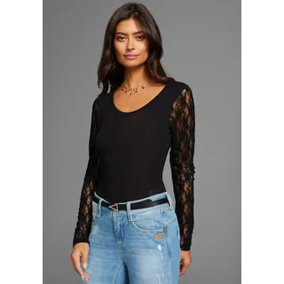 LAURA SCOTT Langarmbody mit edlen Spitzenärmeln, schwarz