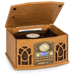 Auna NR-620 DAB Stereoanlage Holz Plattenspieler DAB+ CD-Player braun Plattenspieler (Bluetooth) braun