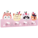 Navaris Garderobenleiste Tier Design 4 Kleiderhaken Kiefer Braun