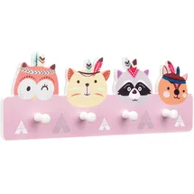 Navaris Garderobenleiste Tier Design 4 Kleiderhaken Kiefer Braun