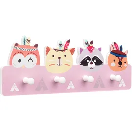 Navaris Garderobenleiste Tier Design 4 Kleiderhaken Kiefer Braun