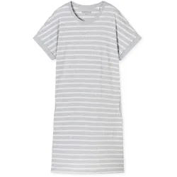 SCHIESSER Damen Nachthemd 95cm - Nachtwäsche, Kurzarm, Baumwolle, Muster Grau/Weiß L