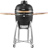 Holzkohle-Räucherofen und Grill, 450 mm Kamado-Holzkohle-BBQ-Räucherofen, beweglicher Keramikgrill mit 4 Rädern (2 davon feststellbar), eingebau...