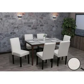 Mendler 6er-Set Esszimmerstuhl Littau, Stuhl Küchenstuhl Hochlehner, Stoff/Textil Cord Holz ~ creme, dunkle Beine