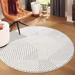 Teppich CARPET CITY "LOUNGE 0632", grau, H:15mm Ø:200cm, Obermaterial: 100% Polyester, Teppiche, Kurzflor-Teppich Modern, Hoch-Tief-Struktur, Wohnzimmer, Schlafzimmer
