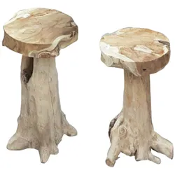 2er Set Bar Hocker Garten Theken Terrasse Veranda braun Hart Holz Wurzelteak