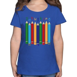 Shirtracer T-Shirt Schulkind Buntstifte Einschulung Mädchen blau 104 (3/4 Jahre)