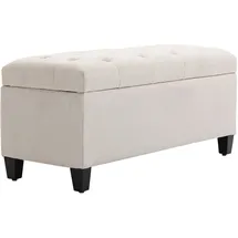 Homcom Sitzbank Polsterbank mit Stauraum Truhenbank Flur Schlafzimmer Wohnzimmer leinenartiges Polyester Gummiholz Cremeweiß 100 x 40 x 44 cm