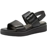 TAMARIS Comfort Damen Sandalen flach aus Leder mit Schnalle, Schwarz (Black Nappa), 37 EU