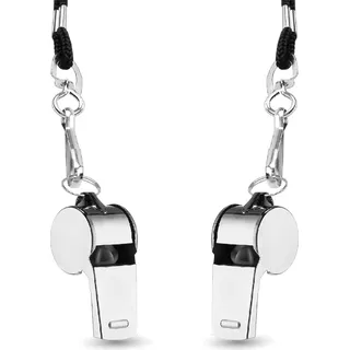 TK Gruppe Timo Klingler 2er Set Trillerpfeife aus Edelstahl mit Band - Schiedsrichterpfeife (Set, 6-St., 6x Trillepfeife), Mit Umhängeband