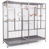 Montana Cages Voliere New Sydney II - ca. 180 x 70 x 180 cm, Platinum, Doppelvoliere, Vogelvoliere XXL für Wellensittiche grau