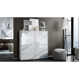 Vladon Highboard 104 x 105,5 x 35,5 cm Weiß matt / Hochglanz