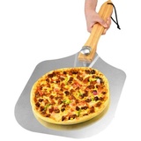 BAYLI 63,5 cm Pizzaschaufel aus Aluminium mit klappbarem Holzgriff | Pizzaheber für Pizzastein | Brotschieber | Pizzabrett | Ofenschaufel XL | klappbarer Pizzaschieber mit großer Fläche - 30,5cm x 35,5cm