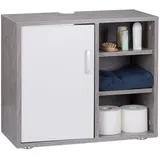 Relaxdays Waschbeckenunterschrank, eintürig, Badschrank, Aussparung, 3 Ablagen, Unterstellschrank 51x60x32cm, Betonoptik