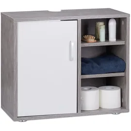 Relaxdays Waschbeckenunterschrank, eintürig, Badschrank, Aussparung, 3 Ablagen, Unterstellschrank 51x60x32cm, Betonoptik