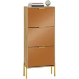 SoBuy Schuhkipper Gold, Metall, Glas, Holzwerkstoff, 55x124x24 cm, Garderobe, Schuhaufbewahrung, Schuhkipper