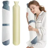 Homealexa Lange Wärmflasche mit weichem Bezug 2 Liter, Long Hot Water Bottle mit Handwärmer Schlauch-Wärmflasche Bauchwärmertasche Bettflasche für Frauen Männer
