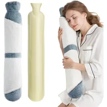 Homealexa Lange Wärmflasche mit weichem Bezug 2 Liter, Long Hot Water Bottle mit Handwärmer Schlauch-Wärmflasche Bauchwärmertasche Bettflasche für Frauen Männer