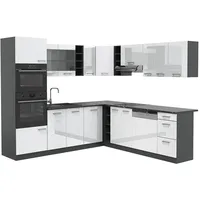Vicco Eckküche R-Line, Weiß Hochglanz/Anthrazit, 237 x 247 cm ohne Arbeitsplatte