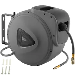 tectake® Druckluftschlauch mit Trommel, mit 1⁄4 Zoll Schnellkupplung, Drehbereich 180°, inklusive Montagematerial