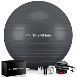 HOEL EliteAthlete® Gymnastikball Sitzball Büro ergonomisch mit Anti Burst System - Fitness Yoga Pilates Schwangerschaft - Schwangerschaftsball Fitnessball Yogaball - Yoga Ball inkl. Luftpumpe - Grey 55cm