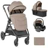 KIKKABOO Kikka boo Kombikinderwagen Ava 3 in 1 Babywanne, Babyschale, Gummiräder, Tasche beige
