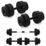 2-in-1 Hantelset 30 kg Langhantel und Kurzhantel Set mit 16 Scheiben