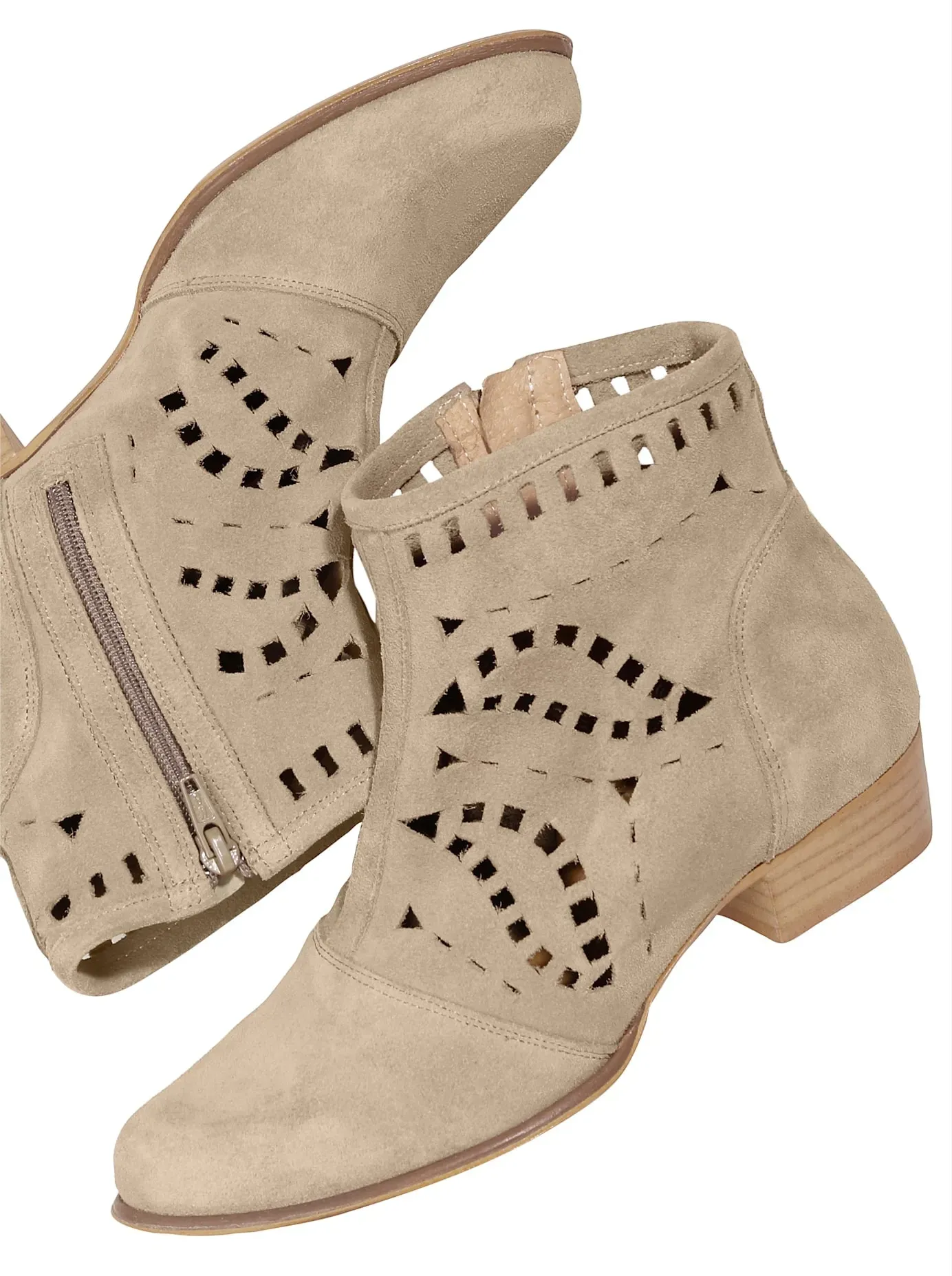 Stiefelette HEINE, Damen, Gr. 43, taupe, Leder, Rindsleder, Schuhe Stiefelette