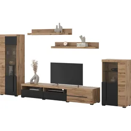 INOSIGN Wohnwand INOSIGN "Roger,Breite 270 cm moderne Mediawand ohne Beleuchtung", braun (wotan eiche, schwarz), B:270cm H:160cm T:40cm, Holzwerkstoff, Kunststoff, Melamin, Metall, Kastenmöbel-Sets, Wohnwand, Anbuwand (Set,5-St) viel Stauraum, Vitrinen mit