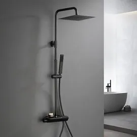 Görbach Duschsystem mit Thermostat Schwarz 20x20 cm