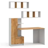 Vicco Schreibtisch-Set Tomy, Weiß/Goldkraft Eiche, 150 x 59 cm 3er Set da 2 Regale+schreibtisch, Vicco