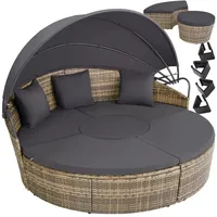 tectake® Rattan Sonneninsel, widerstandsfähig, klappbares Sonnendach, variabel aufstellbar