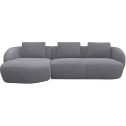 Wohnlandschaft FLEXLUX "Torino, rund, L-Form, Sofa-Ecke mit Recamiere, Longchair-Sofa", grau (steel), B:276cm H:85cm T:146cm, Sofas, Modernes, organisches Sofa-Design, Kaltschaum, Wellenunterfederung