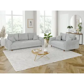 S-Style Polstergarnitur Chenille 3-Sitzer + 2-Sitzer Grau