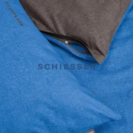 SCHIESSER Doubleface Renforcé blau/anthrazit 155 x 220 cm + 80 x 80 cm