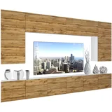 Belini Wohnwand Vollausstattung Wohnzimmer-Set Moderne Schrankwand mit LED-Beleuchtung Anbauwand TV-Schrank Wotan-Eiche